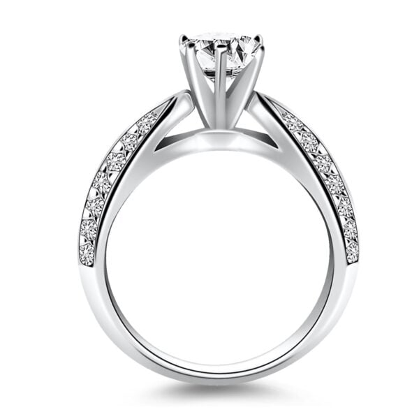 14k White Gold Cathedral Double Row Pave Diamond Engagement Ring - alternate view 2