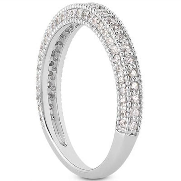 14k White Gold Fancy Pave Diamond Milgrain Textured Wedding Ring Band - alternate view 2