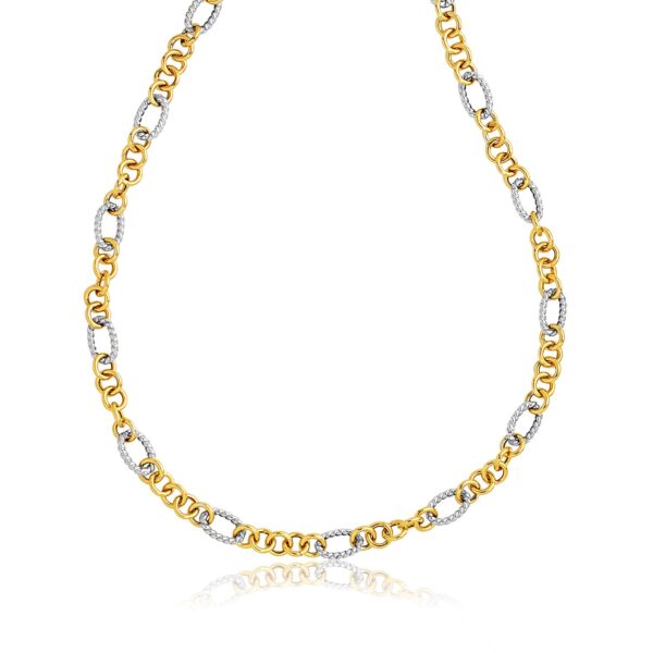 14k Two-Tone Round and Cable Style Link Necklace - Two-Tone Gold