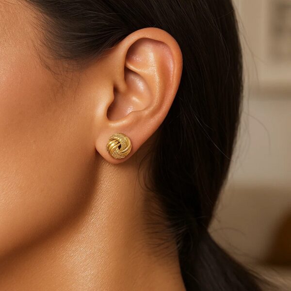 14k Yellow Gold Love Knot with Ridge Texture Earrings - alternate view 4