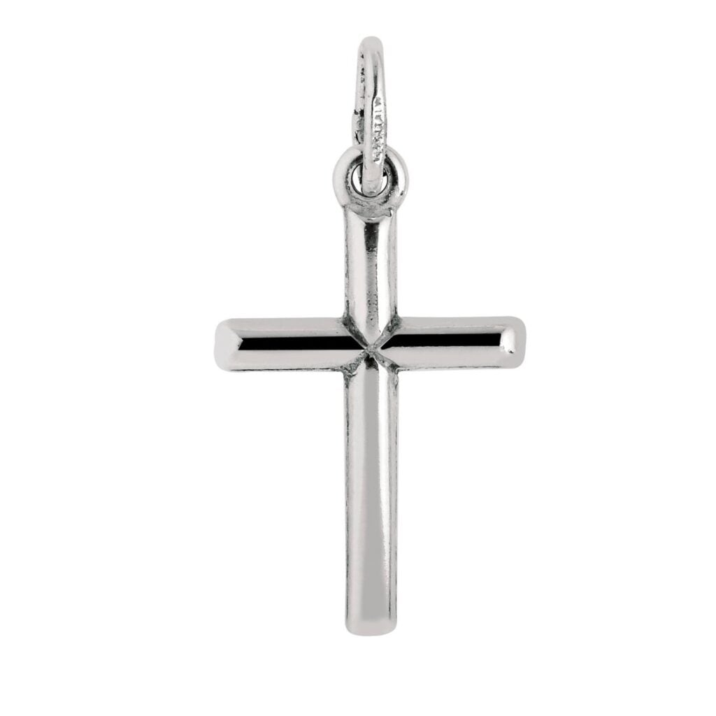Sterling Silver Rhodium Plated Small Tube Cross Pendant