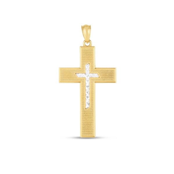 14k Two Tone Gold High Polish Diamond Cut Cross Pendant - Two-Tone Gold