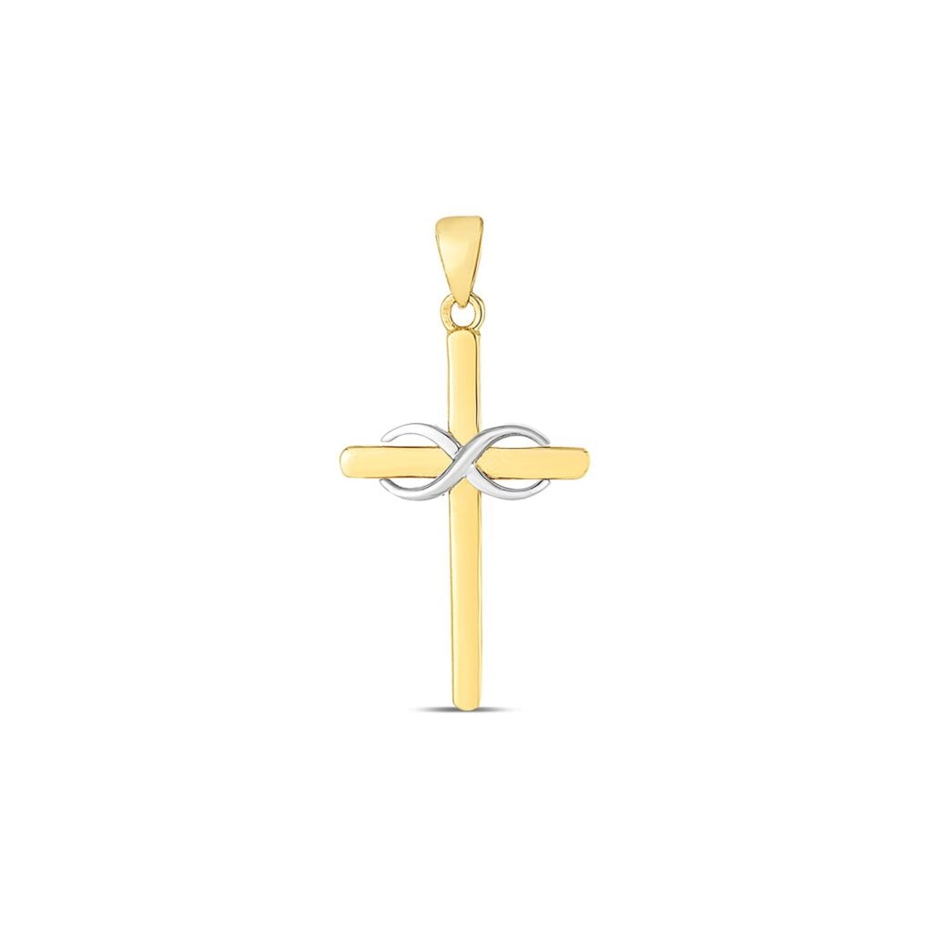 14k Two Tone Gold High Polish Diamond Cut Cross Pendant - Two-Tone Gold