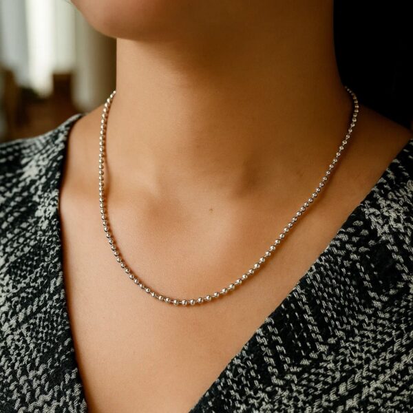 Sterling Silver Rhodium Plated Moon Cut Bead Chain (2.50 mm) - alternate view 5