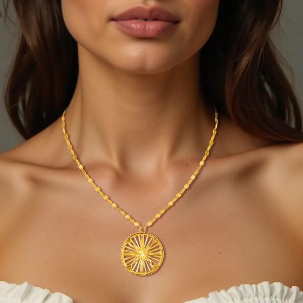 14k Yellow Gold Necklace with Compass Pendant - alternate view 3