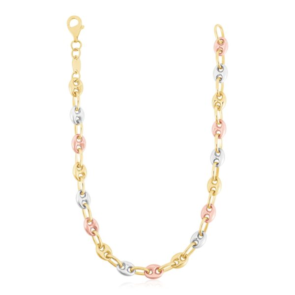 14k Tri Color Gold High Polish Puffed Mariner Link Chain (4.90 mm) - Tri-Color Gold
