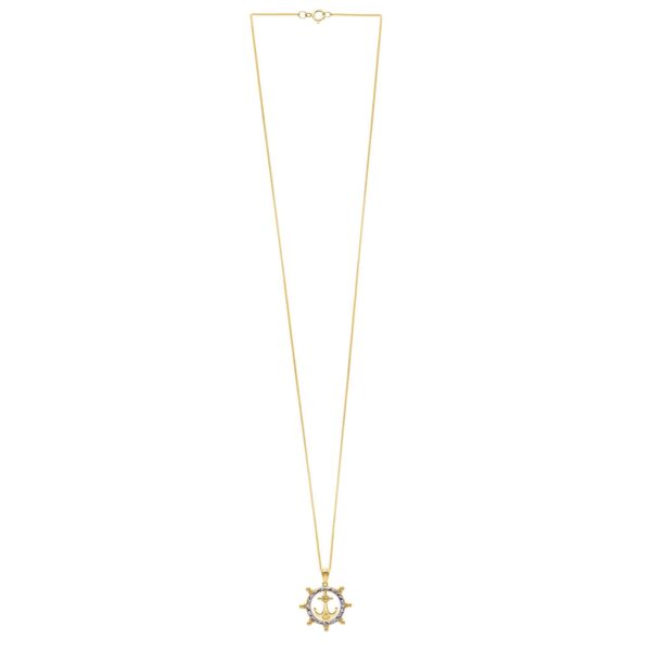Ships Wheel Anchor Necklace in 10K Yellow Gold - Two-Tone Gold - alternate view 2