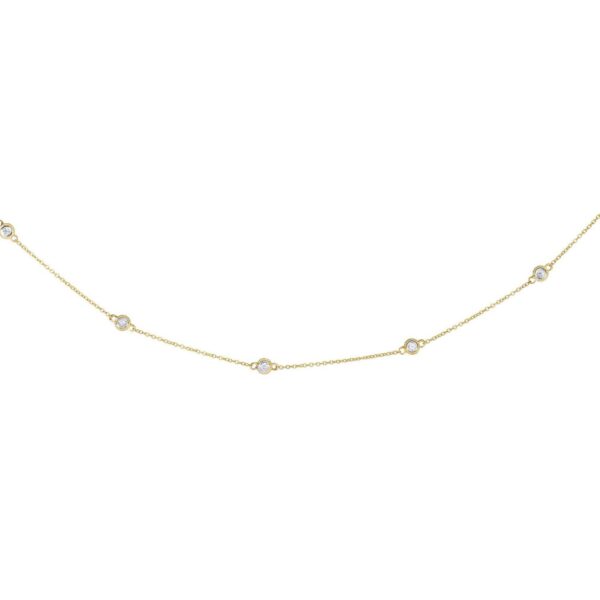 14k Yellow Gold Station Necklace with Round Diamonds - alternate view 2