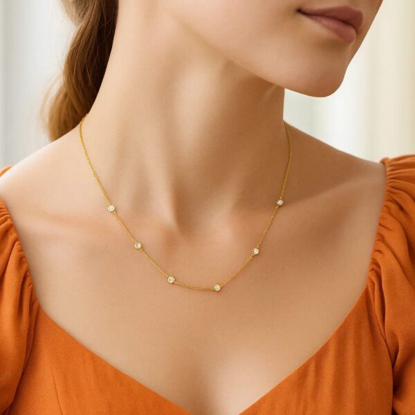 14k Yellow Gold Station Necklace with Round Diamonds - alternate view 3