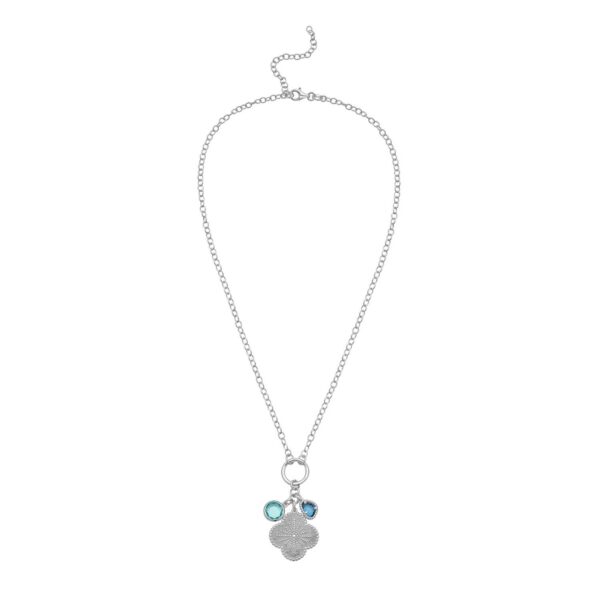 Sterling Silver Rhodium Plated Flower Cubic Zirconia Charm Necklace - alternate view 2