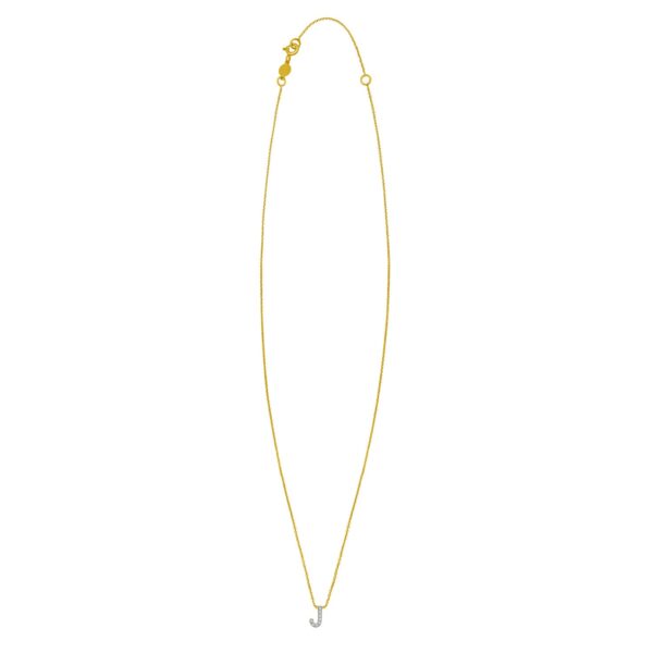 14K Yellow Gold Mini Diamond J Initial Pendant Necklace - alternate view 2
