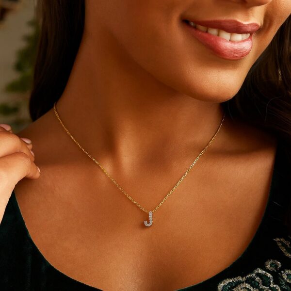 14K Yellow Gold Mini Diamond J Initial Pendant Necklace - alternate view 4