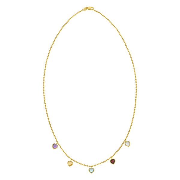 14K Yellow Gold Multi Gemstone Heart Necklace (1.50 mm) - alternate view 2