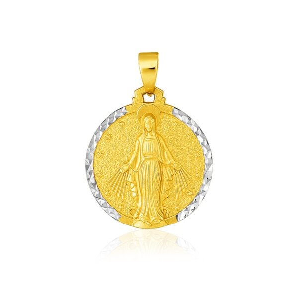 14k Two Tone Gold Round Religious Medal Pendant - Two-Tone Gold