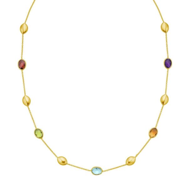 14K Yellow Gold Oval Gemstone and Bead Necklace - alternate view 2