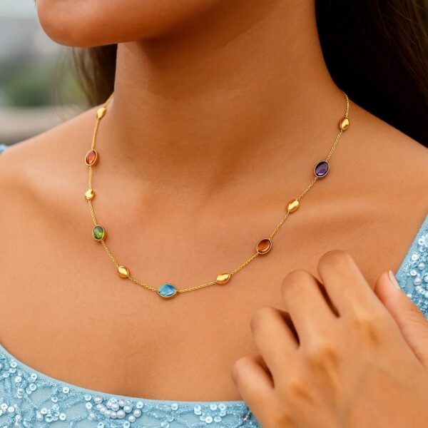 14K Yellow Gold Oval Gemstone and Bead Necklace - alternate view 4