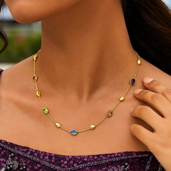14K Yellow Gold Oval Gemstone and Bead Necklace - alternate view 5