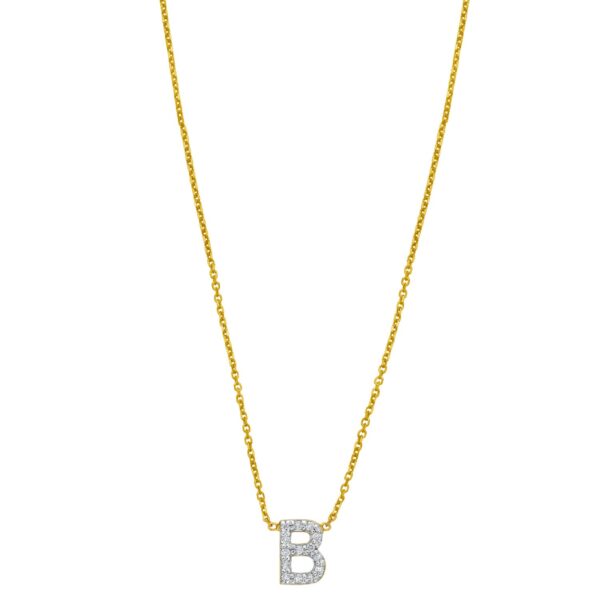 14K Yellow Gold Mini Diamond B Initial Pendant Necklace