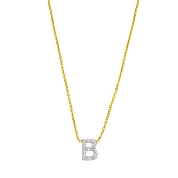 14K Yellow Gold Mini Diamond B Initial Pendant Necklace - alternate view 3