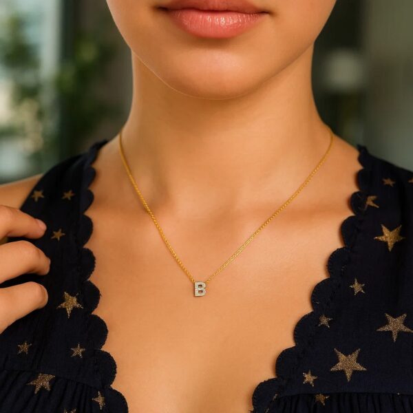 14K Yellow Gold Mini Diamond B Initial Pendant Necklace - alternate view 5