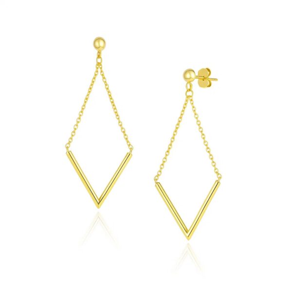 14k Yellow Gold Diamond Shape Chain Drop Earrings