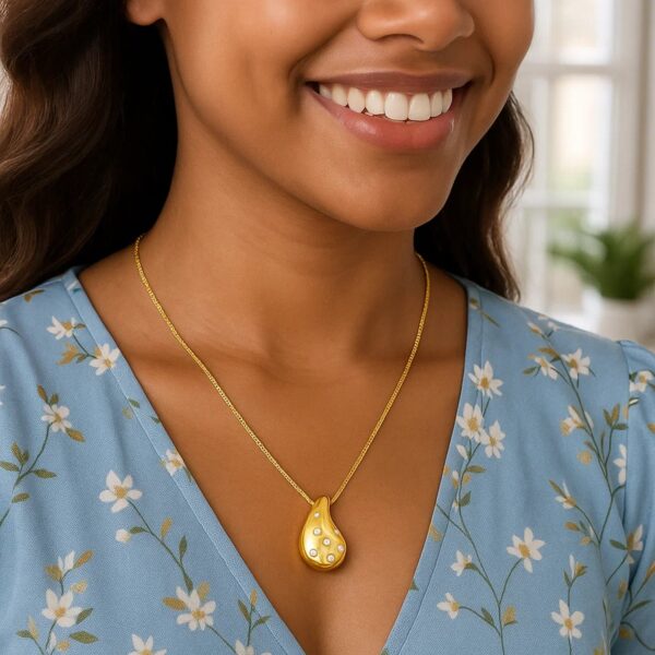 Sterling Silver Gold Plated Puffed Raindrop CZ Necklace - alternate view 3