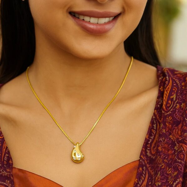 Sterling Silver Gold Plated Puffed Raindrop CZ Necklace - alternate view 4