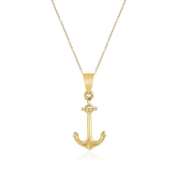 14k Yellow Gold Cable Chain with Anchor Pendant - alternate view 2