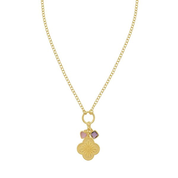Sterling Silver Gold Plated Flower Cubic Zirconia Charm Necklace