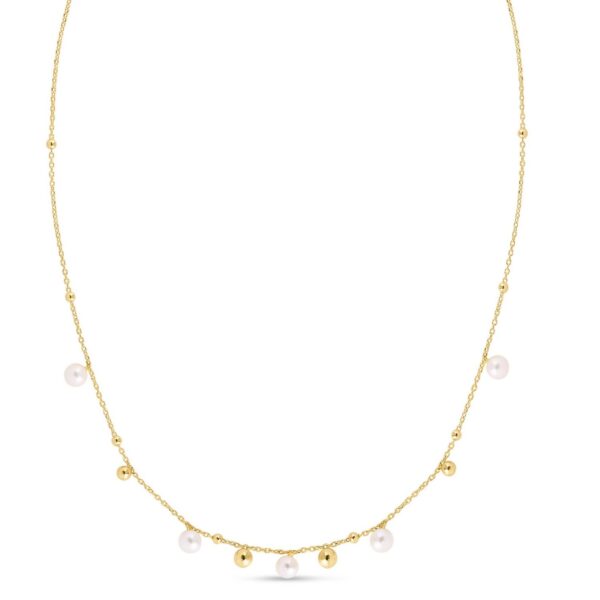 14K Yellow Gold Pearl and Scattered Bead Necklace