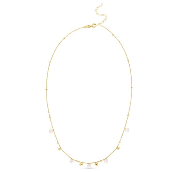 14K Yellow Gold Pearl and Scattered Bead Necklace - alternate view 2