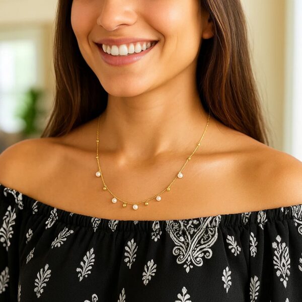 14K Yellow Gold Pearl and Scattered Bead Necklace - alternate view 3