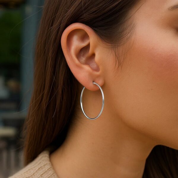 10k White Gold Polished Hoop Earrings (2x40 mm) - alternate view 4