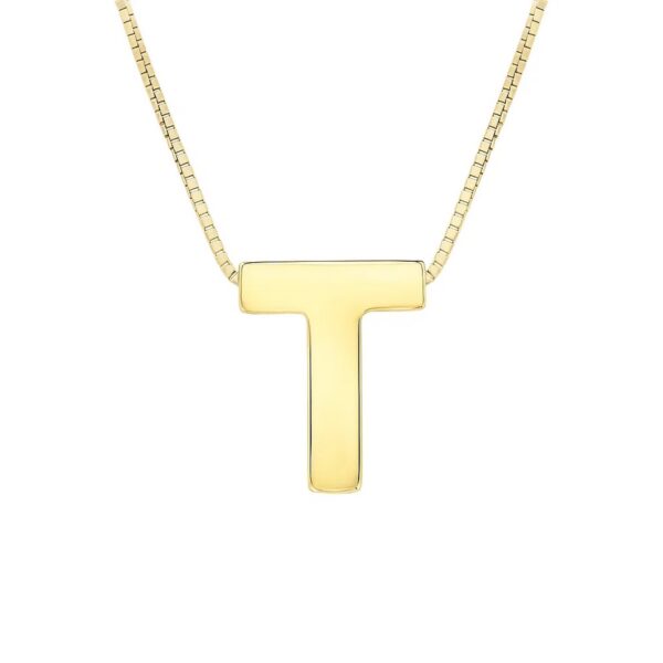 14K Yellow Gold Yours Truly Block Letter Initial T Necklace - alternate view 2
