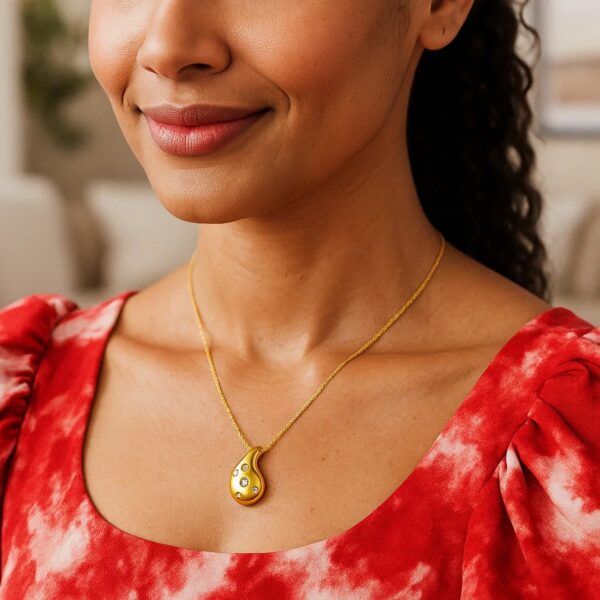 14K Yellow Gold Diamond Raindrop Necklace - alternate view 4