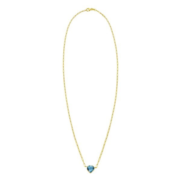 14K Yellow Gold Blue Topaz Heart Necklace (1.50 mm) - alternate view 2