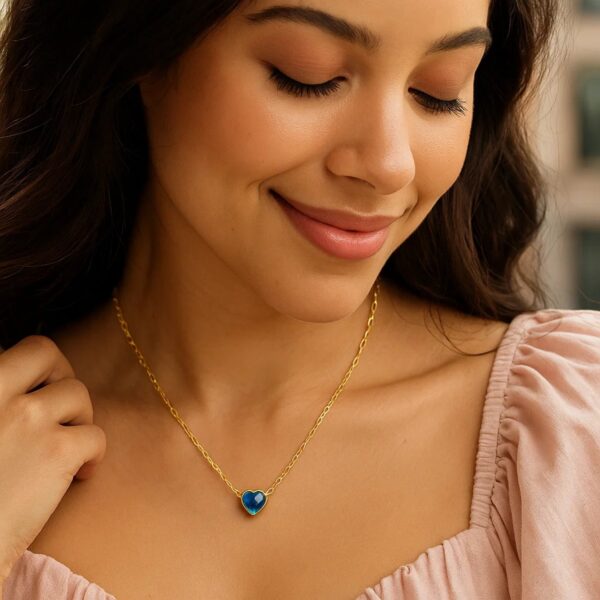 14K Yellow Gold Blue Topaz Heart Necklace (1.50 mm) - alternate view 3