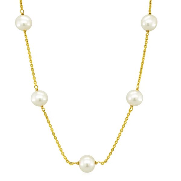 14k Yellow Gold Necklace with White Pearls - alternate view 3
