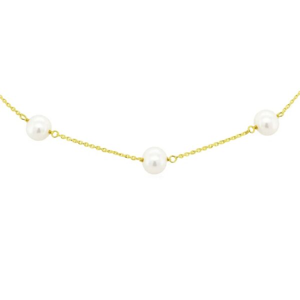 14k Yellow Gold Necklace with White Pearls - alternate view 4