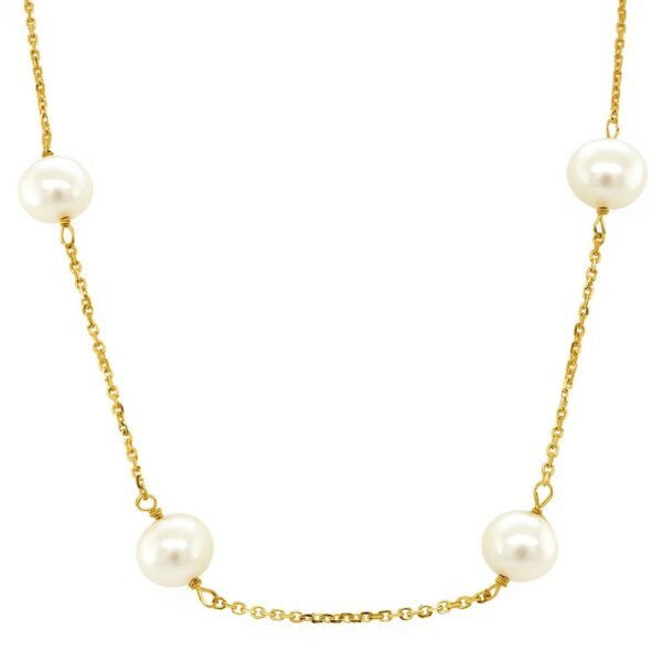 14k Yellow Gold Necklace with White Pearls - alternate view 5