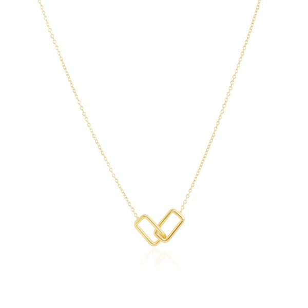 14k Yellow Gold Necklace with Interlocking Petite Rectangles - alternate view 2