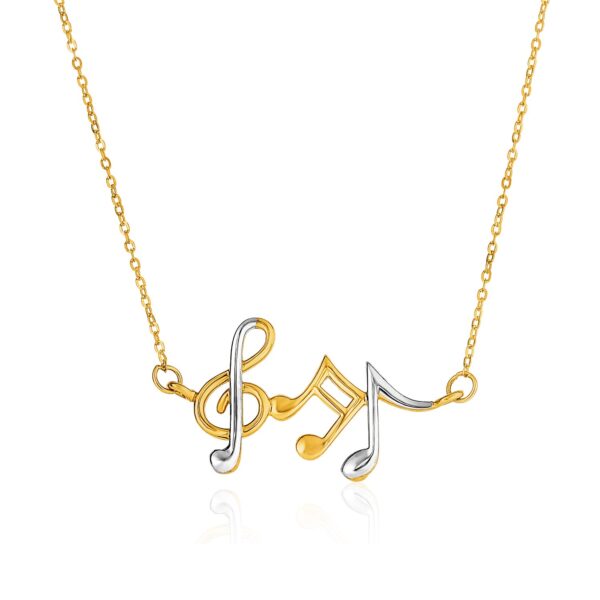 14k Two-Toned Yellow and White Gold Musical Notes Necklace - Two-Tone Gold