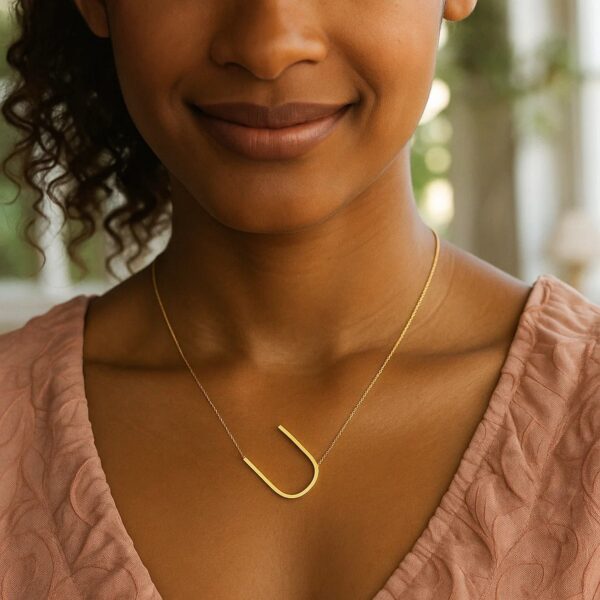 14K Yellow Gold Yours Truly Large Initial U Necklace - alternate view 3