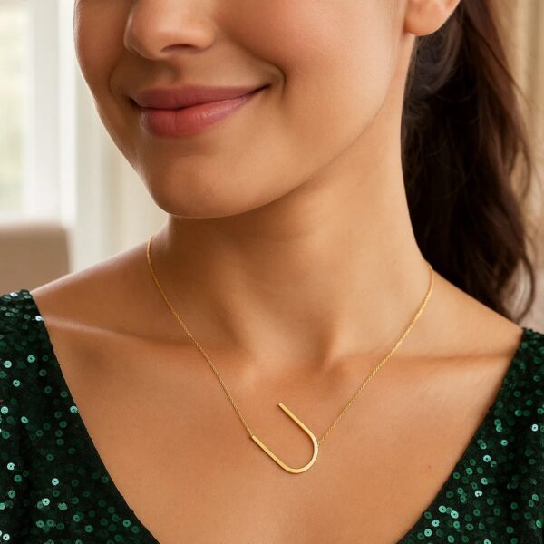 14K Yellow Gold Yours Truly Large Initial U Necklace - alternate view 4