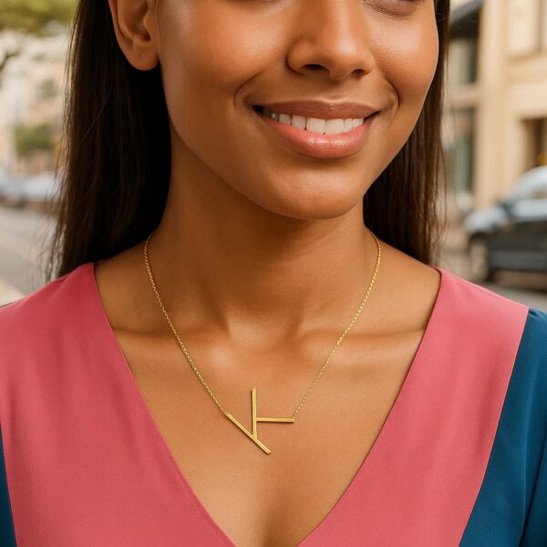 14K Yellow Gold Yours Truly Large Initial K Necklace - alternate view 3