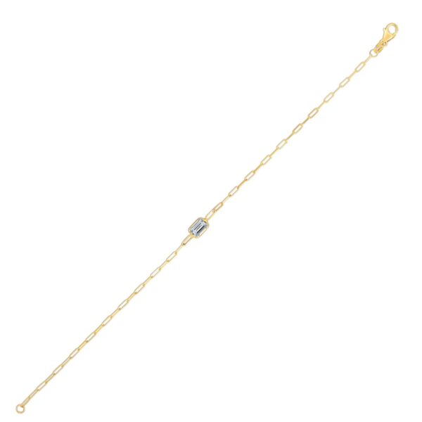 14K Yellow Gold White Topaz Paperclip Bracelet (1.50 mm)