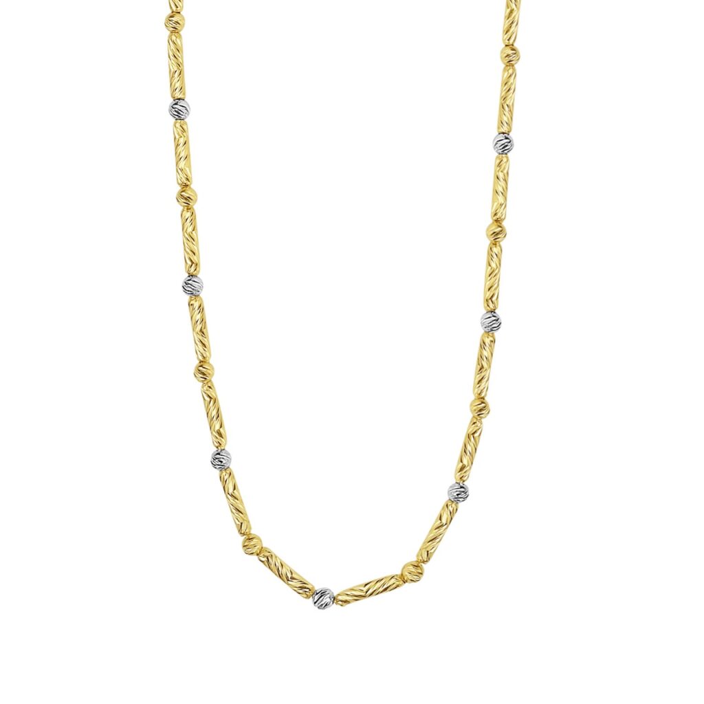 Two Tone Bar and Bead Necklace in 14K Gold - Two-Tone Gold