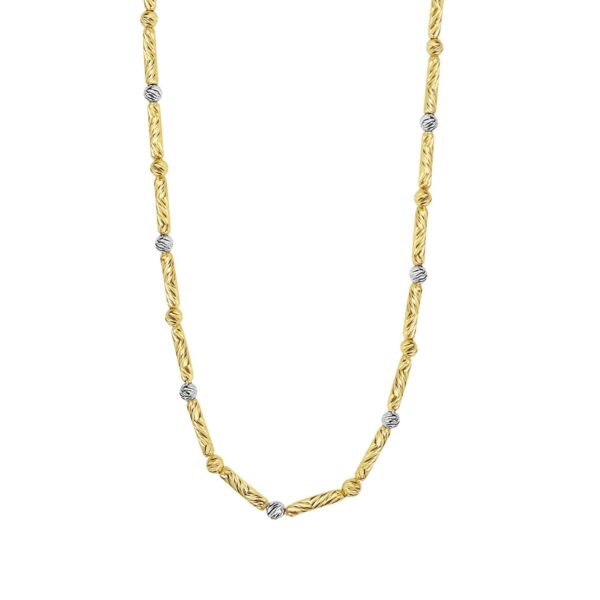 Two Tone Bar and Bead Necklace in 14K Gold - Two-Tone Gold
