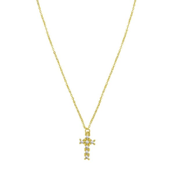 14K Yellow Gold Diamon Oro Cross Necklace - alternate view 2