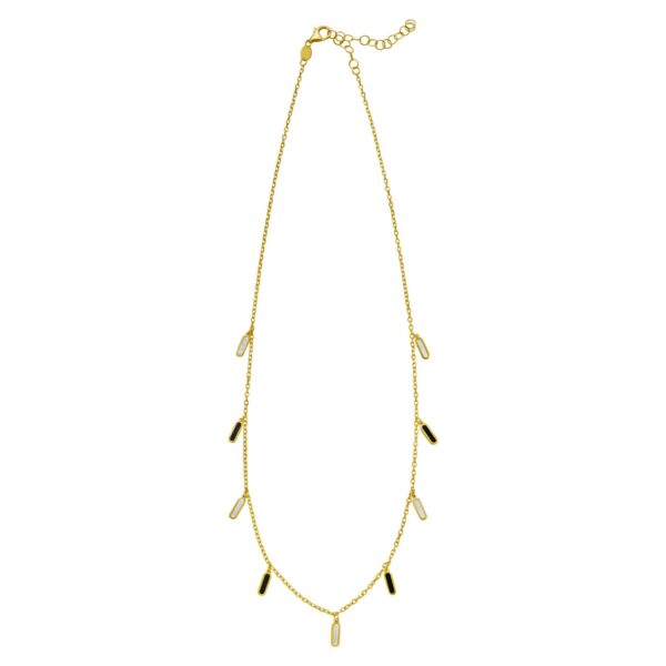 14K Yellow Gold Onyx And MOP Inlay Station Necklace - alternate view 2